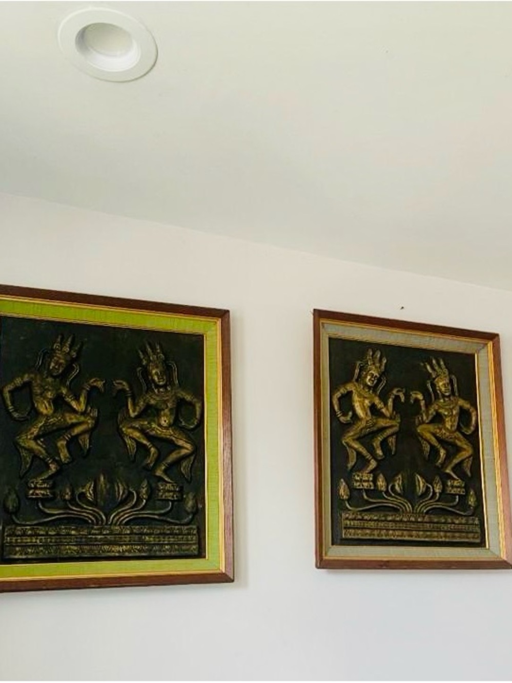 Gold Relief Dancing Figures Wall Plaque Pair with Green Accents